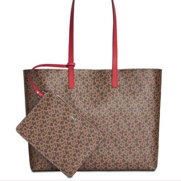 DKNY Brayden Signature Reversible Tote Mocha/Rouge - Picture 3 of 8